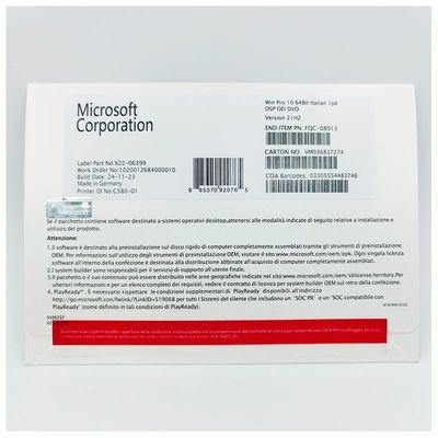 Microsoft Windows 10 OEM versão em DVD em italiano de 64 bits